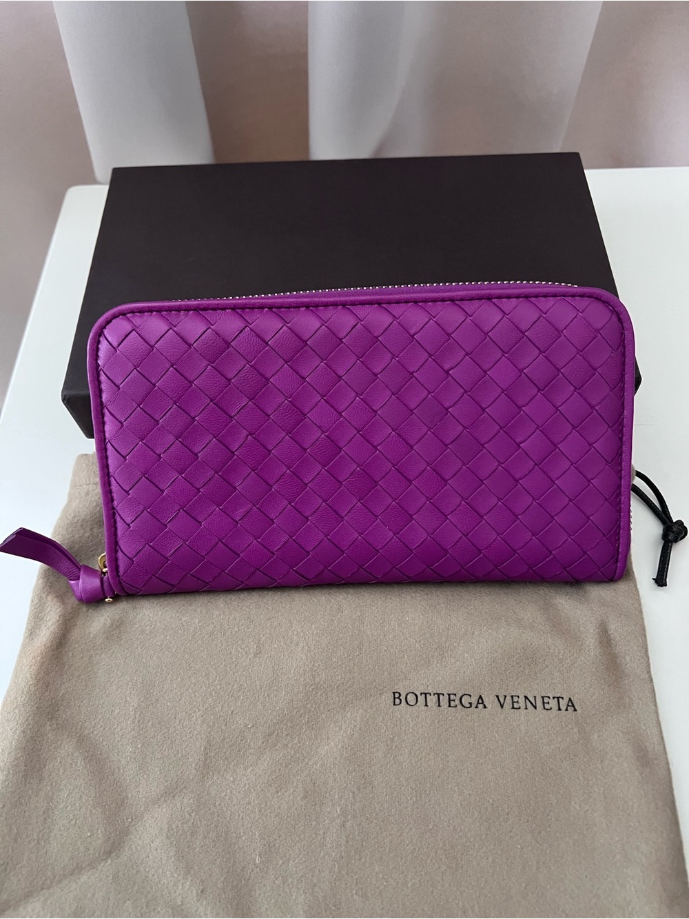 Bottega Veneta Purple Intrecciato Zip Around Wallet